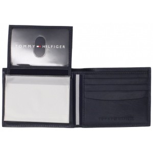 Tommy Hilfiger Men's Leather Cambridge Passcase Wallet with Removable Card Holder - Navy